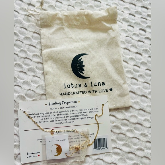 Lotus & Luna Healing Heart Chakra Necklace - Self Love White Pearl Choker - Picture 2 of 2